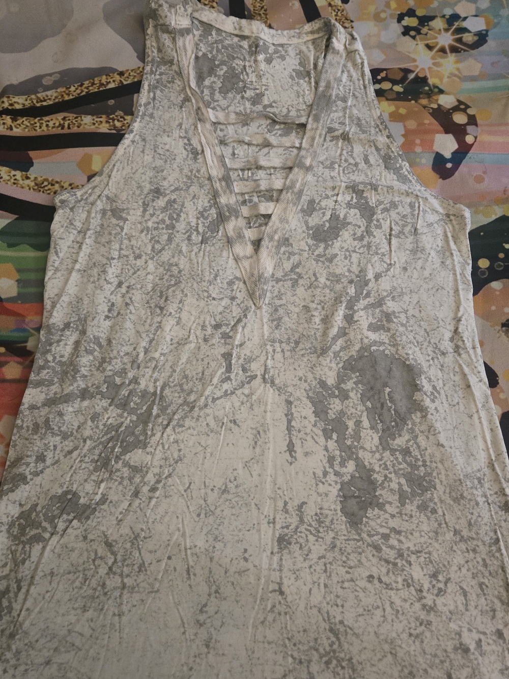 Sleeveless V-Neck Strappy Back Women's Tank Top - Gray Marble